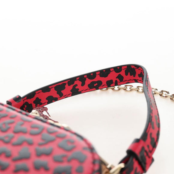 Christian Dior Phone Holder Chain Shoulder Bag Leather Red Gold Auth 211249V