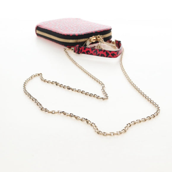 Christian Dior Phone Holder Chain Shoulder Bag Leather Red Gold Auth 211249V