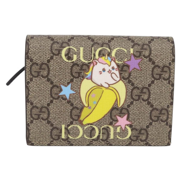 GUCCI GG Supreme Compact Bifold Wallet PVC BNF Beige Yellow 701009 Auth 211252M
