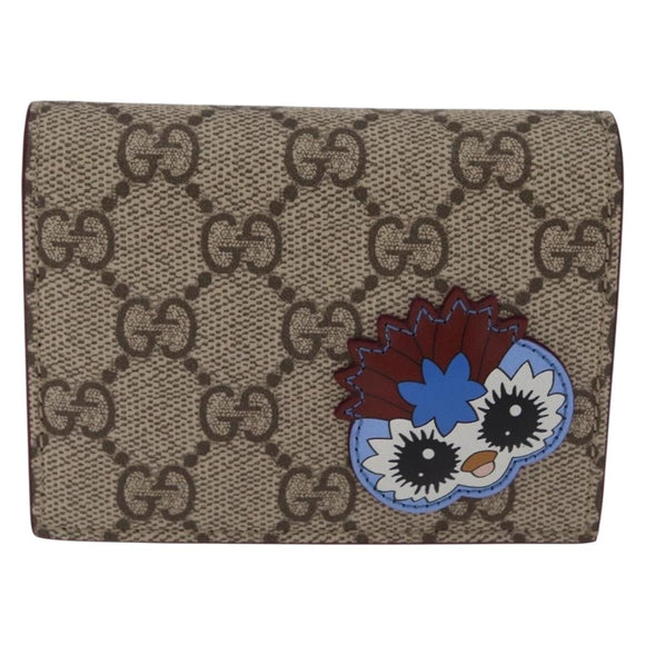 GUCCI GG Supreme Wallet PVC Beige Gold 855384 Auth 211255M