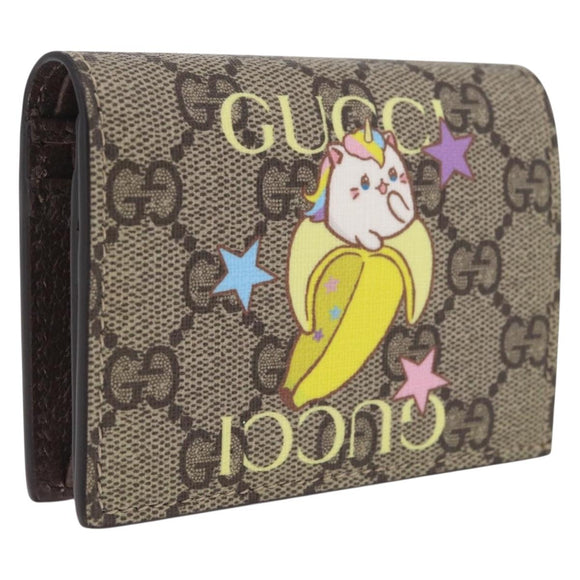 GUCCI GG Supreme Compact Bifold Wallet PVC BNF Beige Yellow 701009 Auth 211258M