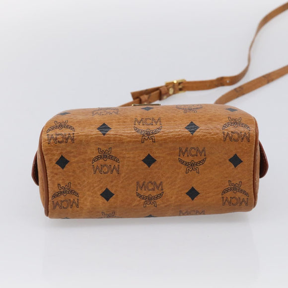 MCM Vicetos Logogram Mini Boston Bag PVC Leather 2way Brown Gold Auth 211277A