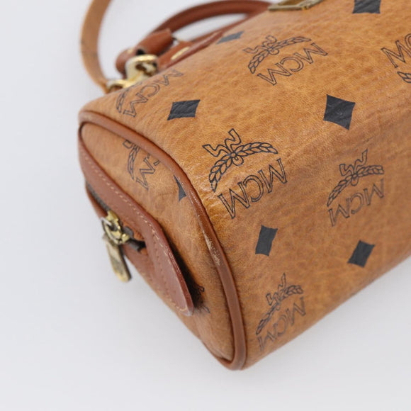 MCM Vicetos Logogram Mini Boston Bag PVC Leather 2way Brown Gold Auth 211277A
