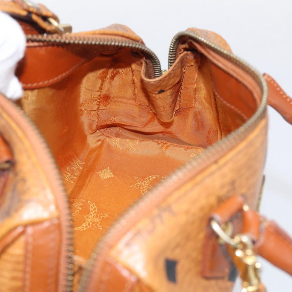 MCM Vicetos Logogram Mini Boston Bag PVC Leather 2way Brown Gold Auth 211277A