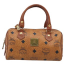 MCM Vicetos Logogram Mini Boston Bag PVC Leather 2way Brown Gold Auth 211277A-2