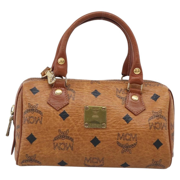 MCM Vicetos Logogram Mini Boston Bag PVC Leather 2way Brown Gold Auth 211277A