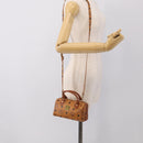 MCM Vicetos Logogram Mini Boston Bag PVC Leather 2way Brown Gold Auth 211277A-21