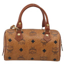MCM Vicetos Logogram Mini Boston Bag PVC Leather 2way Brown Gold Auth 211277A-3