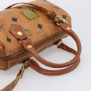 MCM Vicetos Logogram Mini Boston Bag PVC Leather 2way Brown Gold Auth 211277A-7
