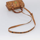 MCM Vicetos Logogram Mini Boston Bag PVC Leather 2way Brown Gold Auth 211277A-9