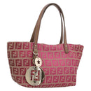 FENDI Zucchino Canvas Hand Bag Pink Gold Auth 211281V-1