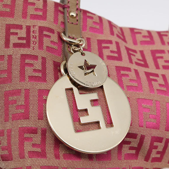 FENDI Zucchino Canvas Hand Bag Pink Gold Auth 211281V