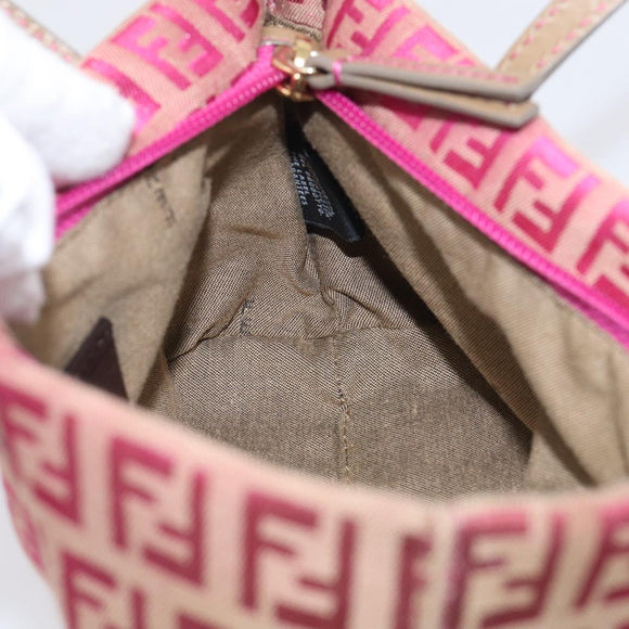 FENDI Zucchino Canvas Hand Bag Pink Gold Auth 211281V