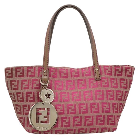 FENDI Zucchino Canvas Hand Bag Pink Gold Auth 211281V