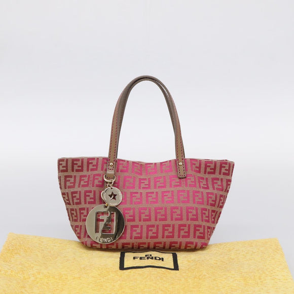 FENDI Zucchino Canvas Hand Bag Pink Gold Auth 211281V