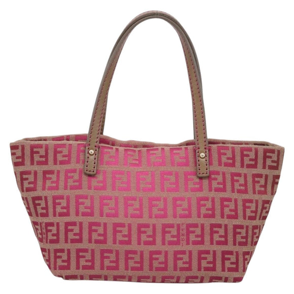 FENDI Zucchino Canvas Hand Bag Pink Gold Auth 211281V