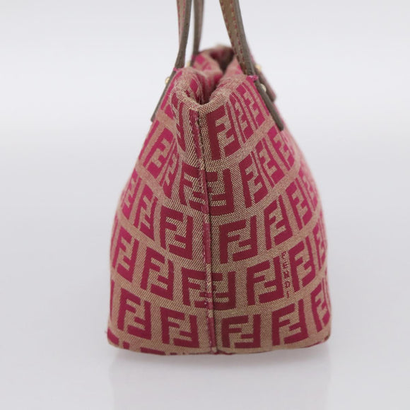 FENDI Zucchino Canvas Hand Bag Pink Gold Auth 211281V