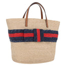 GUCCI Hand Bag straw Beige Navy 814540 Auth 211285V-1