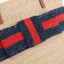 GUCCI Hand Bag straw Beige Navy 814540 Auth 211285V-14