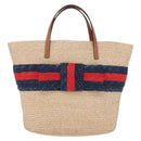 GUCCI Hand Bag straw Beige Navy 814540 Auth 211285V-2