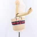 GUCCI Hand Bag straw Beige Navy 814540 Auth 211285V-21