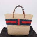 GUCCI Hand Bag straw Beige Navy 814540 Auth 211285V-22