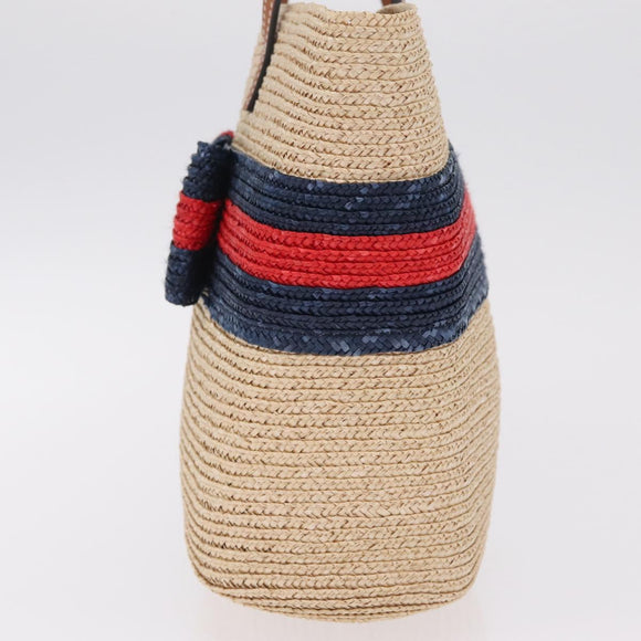 GUCCI Hand Bag straw Beige Navy 814540 Auth 211285V