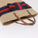 GUCCI Hand Bag straw Beige Navy 814540 Auth 211285V-6