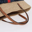 GUCCI Hand Bag straw Beige Navy 814540 Auth 211285V-7