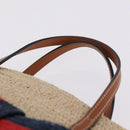 GUCCI Hand Bag straw Beige Navy 814540 Auth 211285V-8