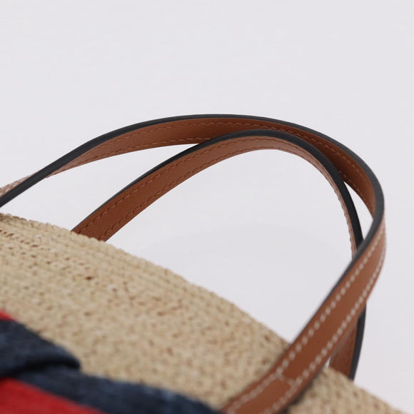 GUCCI Hand Bag straw Beige Navy 814540 Auth 211285V
