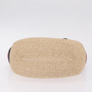 GUCCI Hand Bag straw Beige Navy 814540 Auth 211285V-9