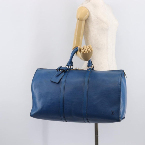 LOUIS VUITTON Epi Keepall 50 Boston Bag Blue M42965 LV Auth 211297