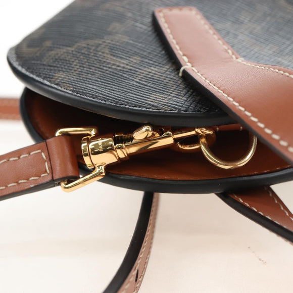 CELINE Macadam Canvas Triomphe Teencool Bag PVC 2way Black Gold Auth 211303M
