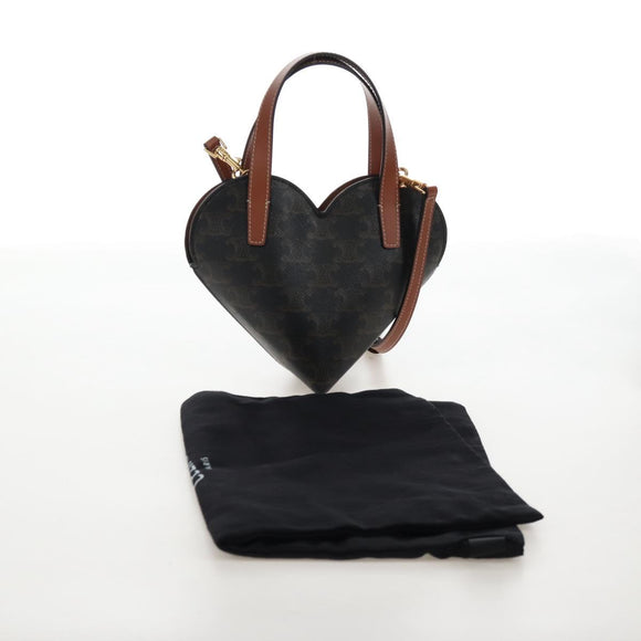 CELINE Macadam Canvas Triomphe Teencool Bag PVC 2way Black Gold Auth 211303M