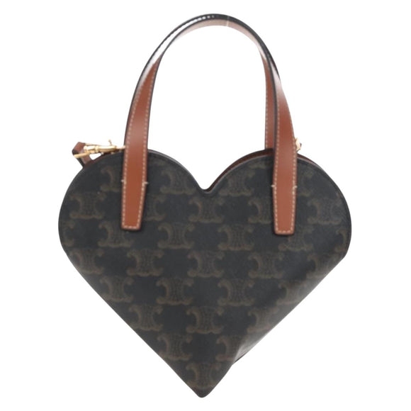 CELINE Macadam Canvas Triomphe Teencool Bag PVC 2way Black Gold Auth 211303M