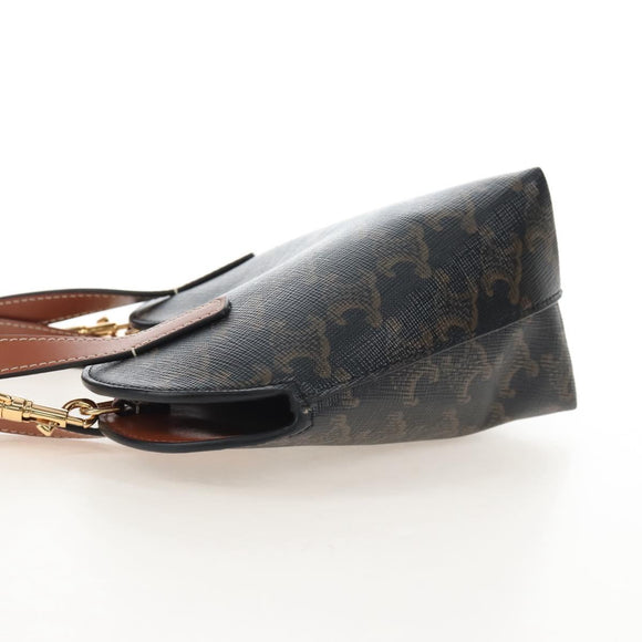 CELINE Macadam Canvas Triomphe Teencool Bag PVC 2way Black Gold Auth 211303M