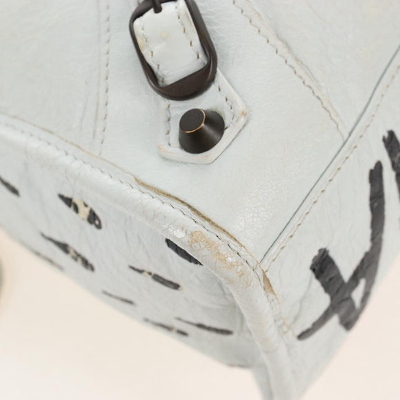 Balenciaga Graffiti Classic City S Bag Leather 2way White 431621 Auth 211307V