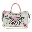 Balenciaga Graffiti Classic City S Bag Leather 2way White 431621 Auth 211307V-2