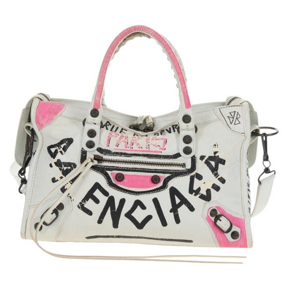 Balenciaga Graffiti Classic City S Bag Leather 2way White 431621 Auth 211307V