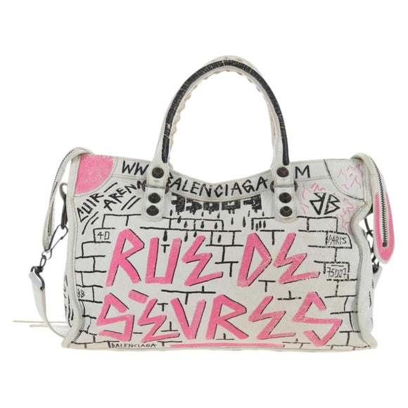Balenciaga Graffiti Classic City S Bag Leather 2way White 431621 Auth 211307V