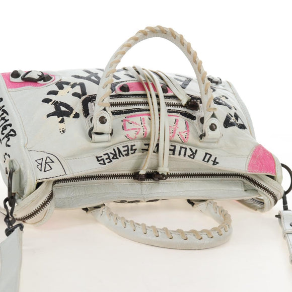 Balenciaga Graffiti Classic City S Bag Leather 2way White 431621 Auth 211307V