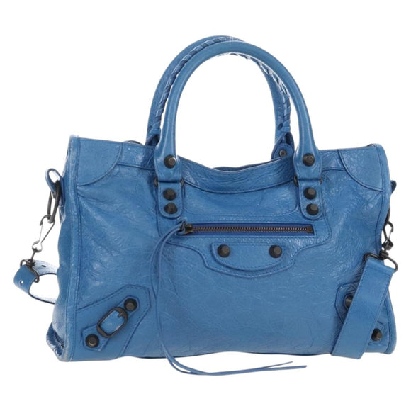 Balenciaga Le City Small Hand Bag Leather 2way Blue 811442 Auth 211310V