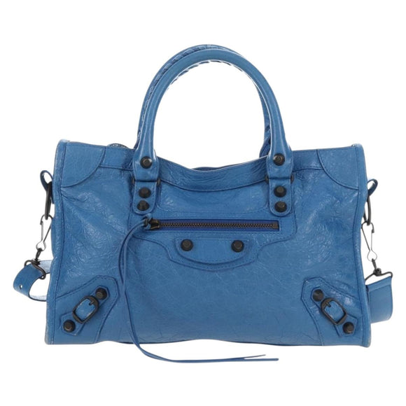 Balenciaga Le City Small Hand Bag Leather 2way Blue 811442 Auth 211310V