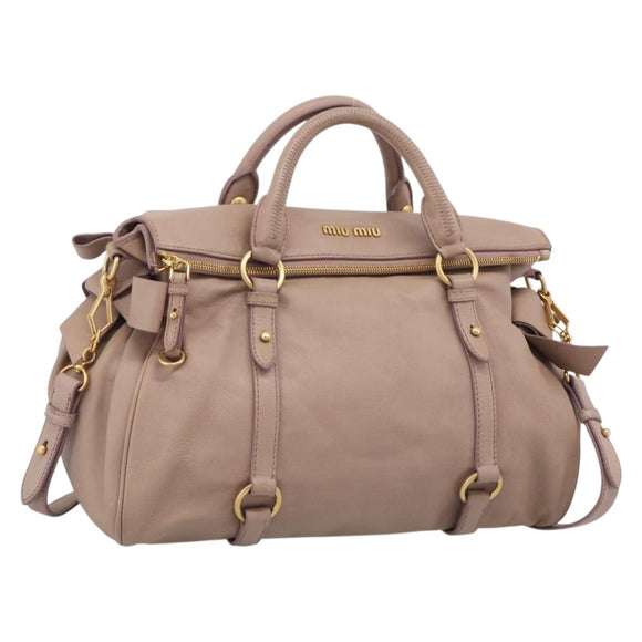 Miu Miu Matelasse Hand Bag Leather 2way Pink Gold Auth 211316M