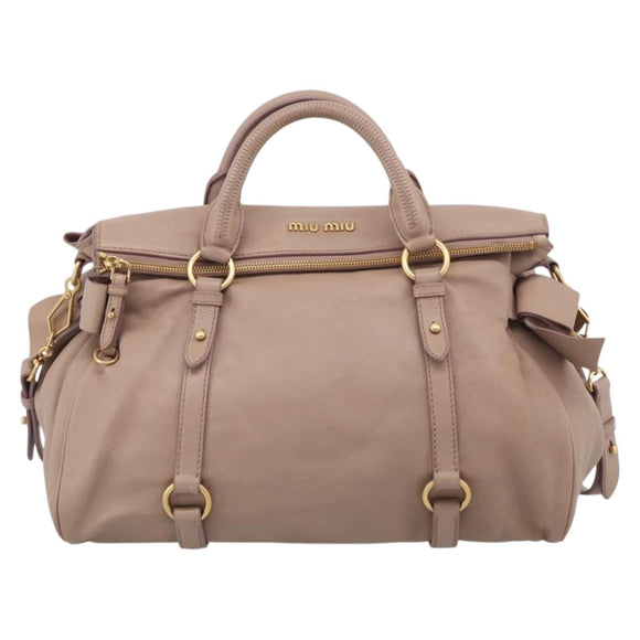 Miu Miu Matelasse Hand Bag Leather 2way Pink Gold Auth 211316M