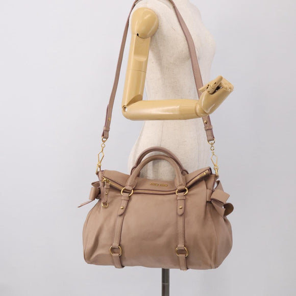 Miu Miu Matelasse Hand Bag Leather 2way Pink Gold Auth 211316M