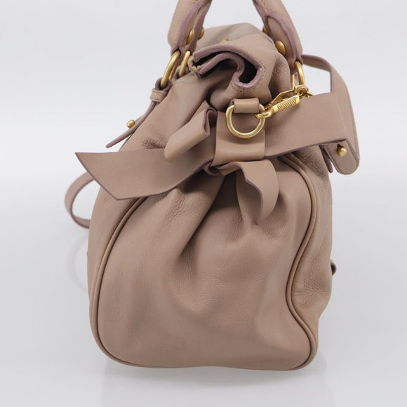 Miu Miu Matelasse Hand Bag Leather 2way Pink Gold Auth 211316M