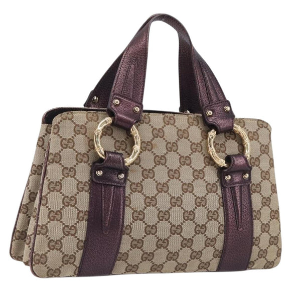 GUCCI GG Canvas Hand Bag Beige Gold 131324 Auth 211317V
