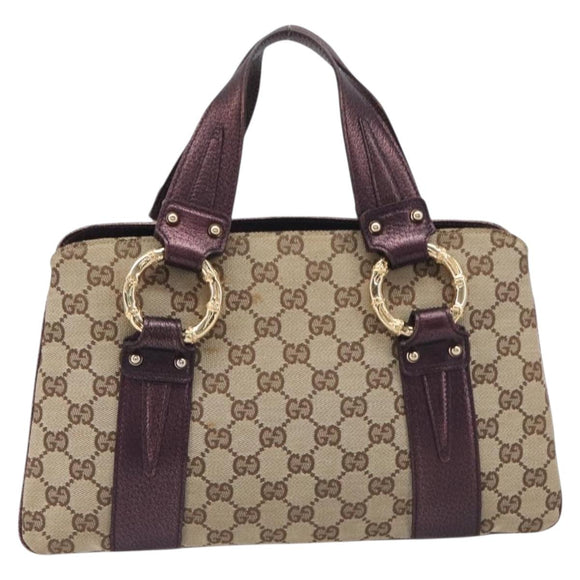 GUCCI GG Canvas Hand Bag Beige Gold 131324 Auth 211317V